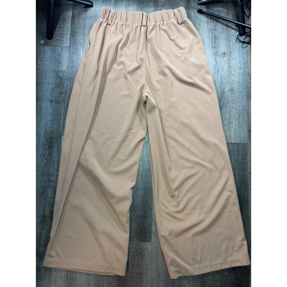Halara Tan Beige High Waisted Wide Leg Pleated Trousers Pants Medium Regular - Picture 2 of 5